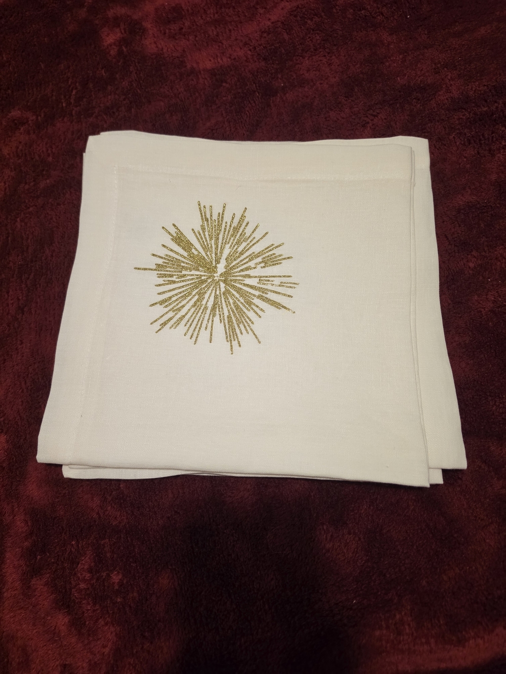 Bodrum White Napkin with Gold Embroidery Set Of 4